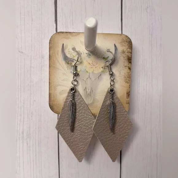 Jewelry Handmade Faux Leather Earrings With Feather Charm Poshmark
